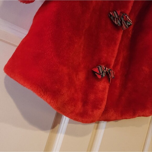 PattyCakes red faux fur plaid lined coat size 4 - Picture 3 of 6